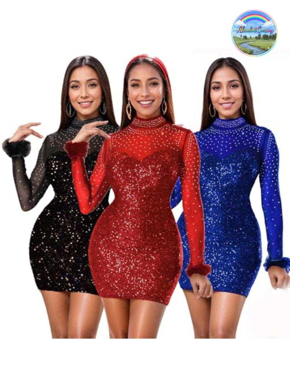 Sparkly Sequin Bodycon Mini Dress Long Sleeve Club Party Cocktail - Picture 5 of 6